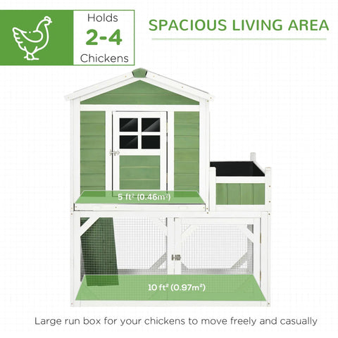 49 Inch Chicken Coop With Garden Space And Outdoor Run Cage Weatherproof Hen House For 2 To 4 Birds Green Durable Double Deck Design