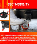 Premium Cyclone Dust Collector Kit With Reinforced Five Gallon Bucket And Rock Solid Rolling Dolly For Shop Vacs showing 360-degree mobility dolly with swivel casters.