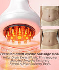 Close-up of a Premium Lymphatic Drainage Massager with microcurrent and heat features, showcasing massage needles and light therapy.