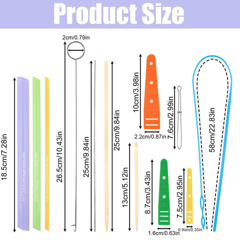 15Pcs Quick Turn Fabric Set For No Fuss Tube Turning Easy Peasy DIY Sewing Quilting And Patchwork Multifunctional Tube Turner Tool Kit dimensions
