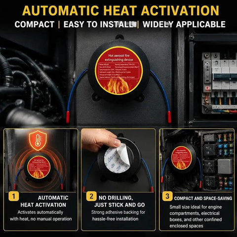 Automatic Aerosol Fire Extinguisher Simple Apply Fire Suppression Sticker For Car Under Hoods And Breaker Panels Heat Powered installation process