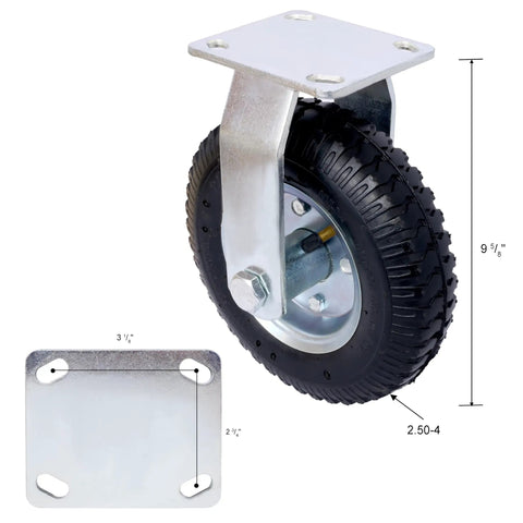 8 Inch Pneumatic Caster Wheels Set Of 4 Swivel And Rigid Heavy Duty for workbench cart with rubber tire and metal plate
