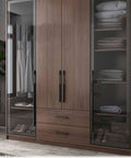 Wooden wardrobe with Two Pack Black T Bar Drawer Pulls 200mm Aluminum Alloy Cabinet Handles for kitchen, bathroom, bedroom use.
