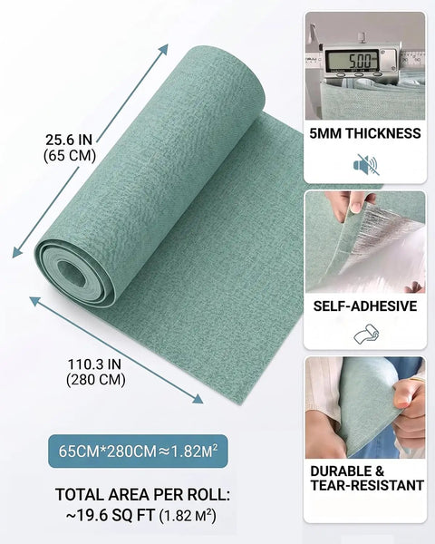 Thick Peel And Stick Wall Covering Roll With Integrated Soundproof Foam And Heavy Duty Cloth Texture For No Hassle Wall Coverings And Big Time Room Makeover Projects. Showing roll dimensions 65cm x 280cm.