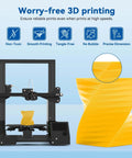 Speedy PLA Filament 1.75mm 1kg Yellow Cardboard Spool For Fast 3D Printing displayed with printed yellow 3D model