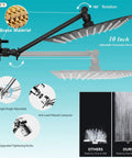 Diagram of 10 Inch High Pressure Rain Shower Head With 6 Settings And Handheld Combo showing brass material and 180-degree rotation