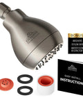 Ultra High Pressure Chrome Shower Head Delivers Crazy Strong Spray With Anti Clog Silicone Nozzles Easy Clean Design shown with accessories