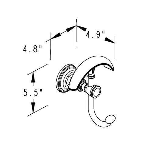 Double Towel Robe Hook Polished Nickel Finish, Space Saving Wall Mount For Two Towels Or Garments, dimensions diagram.