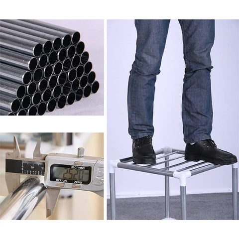 Super Spacious Portable Storage Closet And Versatile Wardrobe Organizer Game Changing Dorm Essential With Quick Assembly Frame for sturdy steel tubes supporting a person standing.