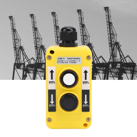 Pro Grade Rainproof Industrial Pushbutton Switch For Cranes And Hoists Up Down Driving Controller IP68 Strong Frame Flexible Buttons For Machines Automation Control AC2, yellow PC body