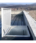 Heavy Duty Roof Access Hatch With Hasp Lock Weatherproof Aluminum Skylight Cover For Attic Or Warehouse Ceilings Outdoor Maintenance Access Door 60x60 CM, open on rooftop