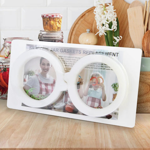 Front view of 12-piece white silicone jar gasket set packaging with two circular gaskets for Mason jars.