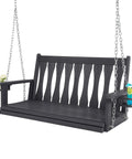 All Weather Outdoor Hanging Porch Swing For Two Seats With Cup Holders Durable Plastic Patio Swing Bench With Chains For Courtyard And Garden Weatherproof And Low Maintenance For Backyards