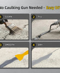 Self Leveling Concrete Crack Filler Kit 4 Pack All In One With Waterproof And High Elasticity application steps shown.