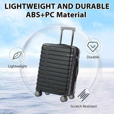 Hard Shell Carry On Luggage With Spinner Wheels Expandable 21 Inch Cabin Suitcase airline approved durable black