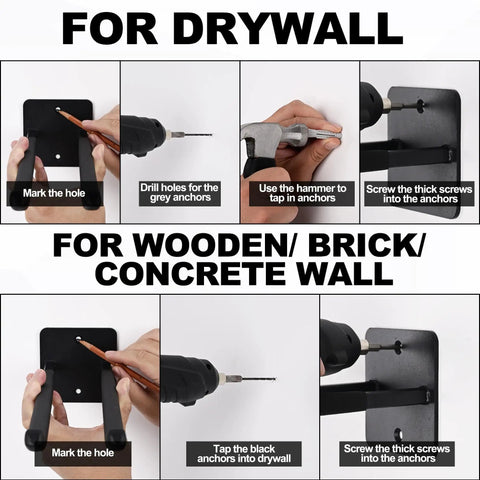 Installation guide for Extra Large 14 Inch Garage Hooks Set for Wall Mount Storage on drywall and concrete walls.