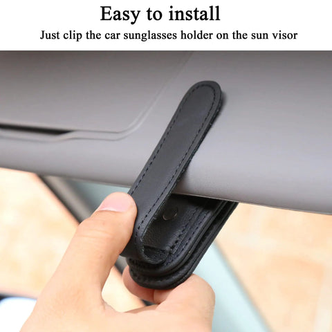 Hella Secure Magnetic Leather Car Visor Sunglasses Holder Stays Put With No Sweat, easy clip installation on sun visor.