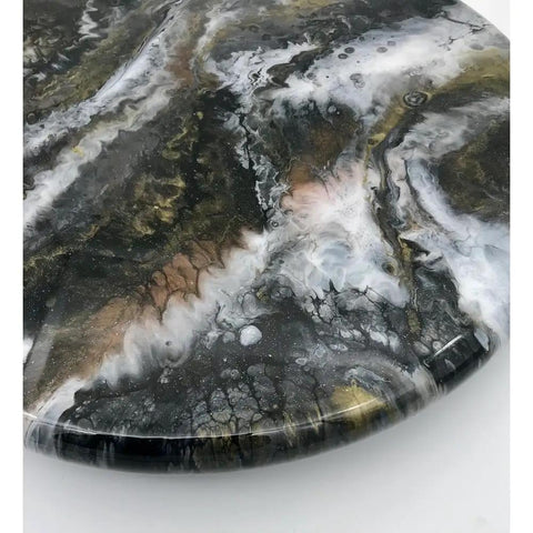 Close-up of Dope Geode Lazy Susan 15 Inch Serving Tray With Black And Gold Accent showcasing geode-inspired resin pattern.