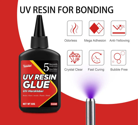60g UV Resin Kit With Rechargeable Light Pro Grade Bonding System Fast 5 Second Cure Crystal Clear Glue bottle and UV light