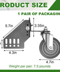 Universal Lawn Mower Swivel Wheel Kit dimensions with TPR tires, steel brackets, and dual bearings shown in detailed diagram.