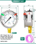 Pro Grade Stainless Steel Liquid Filled Pressure Gauge 0-30 Psi, 2.5 Inch Dial, Lower Mount, with Teflon tape and side view