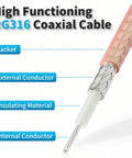 SMA Male To PL 259 Male Coax Cable 1 Foot RG316 50 Ohm Antenna Adapter cross-section showing construction and materials.