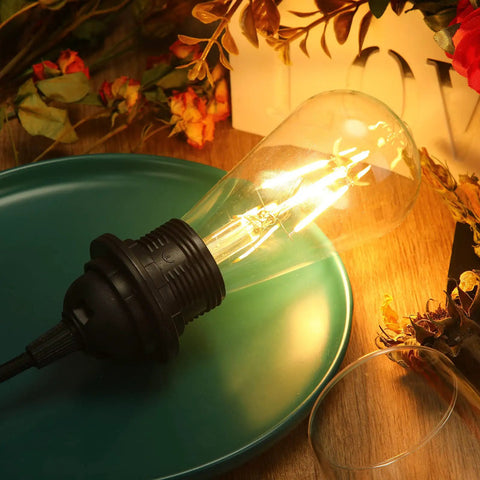 6 Pack Plug In Hanging Light Kit With 12 Foot Cord And On Off Switch For E26 E27 Pendant Lantern Lamps Black glowing bulb