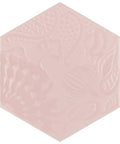 Hex Rose Porcelain Tile For Floors And Walls, Gaudi Lux Style, 8.6 By 9.9 Inches, soft pink hexagonal textured design
