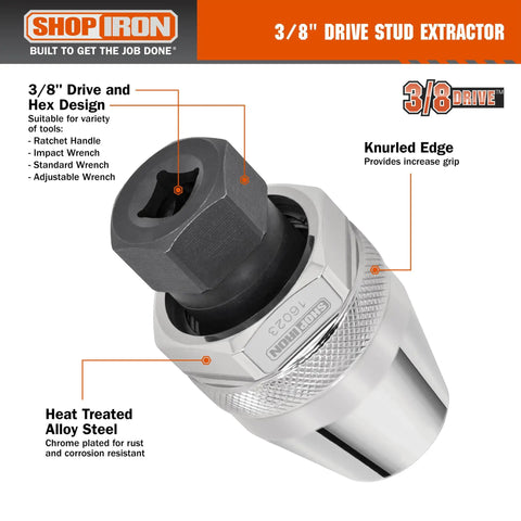 Three Eighths Inch Drive Damaged Bolt And Stud Extractor For Impact Wrenches, Pro Grade and Heavy Duty, close-up view.