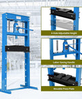 Heavy Duty 20 Ton H-Frame Hydraulic Shop Press with adjustable height and labor-saving handle for auto repair.
