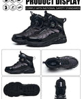 Composite Toe Safety Work Sneakers For Men And Women Lightweight Anti Smash Footwear With Kevlar Puncture Resistant Midsole And Non Slip Outsole Grey All Day Comfort, black high-top side view