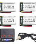 Four Pack 3.7V 650mAh LiPo Batteries with a 4 in 1 Battery Charger for Syma X5 X5C X5C1 RC Drones