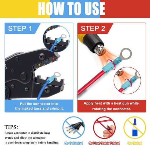 How to use Ratcheting Wire Crimping Tool For Heat Shrink Connectors Pro Grade Crimper Pliers For 10 To 22 AWG Wire