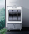 Kick Serious Sweat With This Hella Badass Evaporative Swamp Cooler Featuring Garden Hose Auto Fill 4800 Cfm 90 Swing And 8 Hour Timer For Patio Garage Commercial Cooling Chill, shown from the front with adjustable vents.