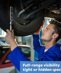 Mechanic using a Two Piece Telescoping Inspection Mirror Set with 360 Degree Swivel and Extendable Arm under a car.