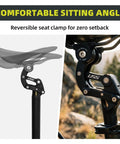 Smooth Ride Suspension Seatpost With Seven Diameter Options featuring reversible seat clamp for comfortable angle adjustment