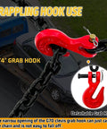 One Quarter Inch Log Chain with G70 Clevis Grab Hook shown in towing application on truck and trailer