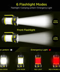 Rechargeable Camping Lantern And Flashlight With 6 Modes, 3000mAh Battery, IPX4 Waterproof, display of different light modes