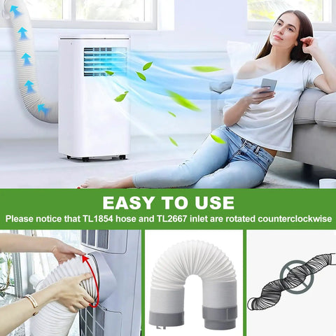 5 Inch Diameter Portable Air Conditioner Exhaust Hose Replacement Extends Up To 58.85 Inches Includes TL2667 Connection in use