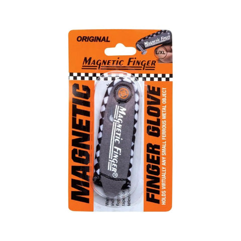 Grip Ready Magnetic Glove Pick Up Tool With Powerful Tip Magnet in packaging, black finger sleeve for ferrous objects, size L/XL