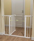 Extra Wide Baby Gate For Stairs And Doorways 27 To 43 Inches Auto Close Safety Gate With Extenders installed in hallway