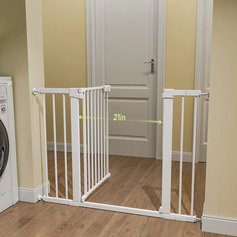 Extra Wide Baby Gate For Stairs And Doorways 27 To 43 Inches Auto Close Safety Gate With Extenders installed in hallway