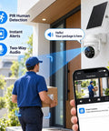 Sleek Solar Powered Security Camera For Outdoor Home Surveillance Featuring Hella Clear 3Mp Video and smooth pan tilt operation monitoring delivery.