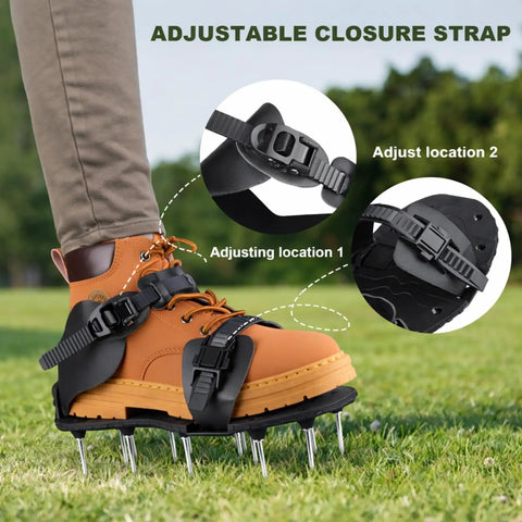 Lawn Aeration Shoes With 2 Inch Stainless Steel Spikes Adjustable Straps Tool Free Setup Grass Aerator Sandals For Lawn Care
