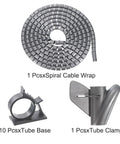 Tube Wrap Cable Kit With Management Cover, 5M Length, 16mm Size, PE Flexible Grey components shown: spiral wrap, clamp, bases