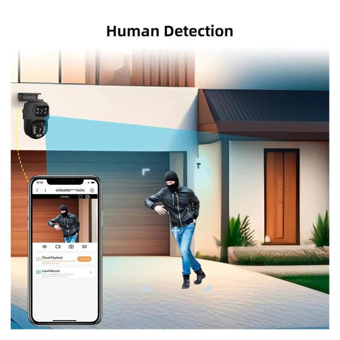 Keep Your Backyard And Driveway Locked Down With This Heavy Duty 8Ch Poe Security Camera Surveillance Nvr Kit Featuring 6Mp Dual Lens Outdoor Ip Cameras And Smart Human Detection showing human detection on phone.