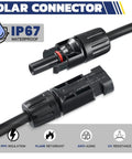 Image of IP67 waterproof solar connector with PPO insulation and UV resistance features, part of All-In-One Solar Crimping Tool Kit With Stripper And Spanners, 20 Pairs MC4 Connectors For PV Cable Installation, AWG14-10 (2.5/4/6mm2) Pro Grade Set With Portable Organizer.