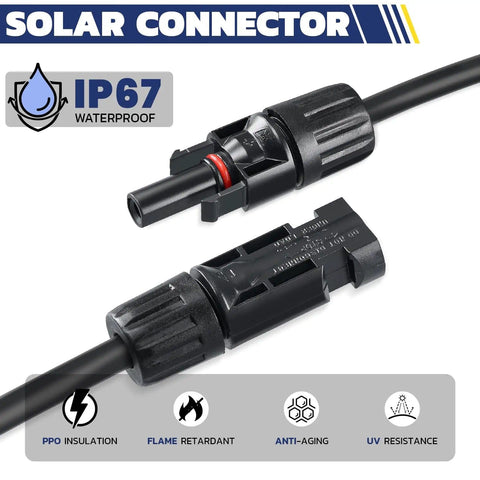 All In One Solar Crimping Tool Kit With Stripper And Spanners, 10 Pairs MC4 Connectors For PV Cable Install, AWG14-10, closeup of MC4 connectors