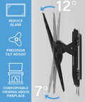 Super Slick Extendable Tilt TV Wall Mount For 42 To 90 Inch Sets Supporting Up To 150 Pounds showing 12° tilt for glare reduction.