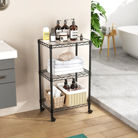 Built Tough 3 Tier Wire Shelving Cart With Smooth Roll Lock Casters And Height Adjustable Levels That Totally Kick Messy Floors To Curb Super Slick Storage Solution For Compact Bathrooms Kitchens And Living Rooms